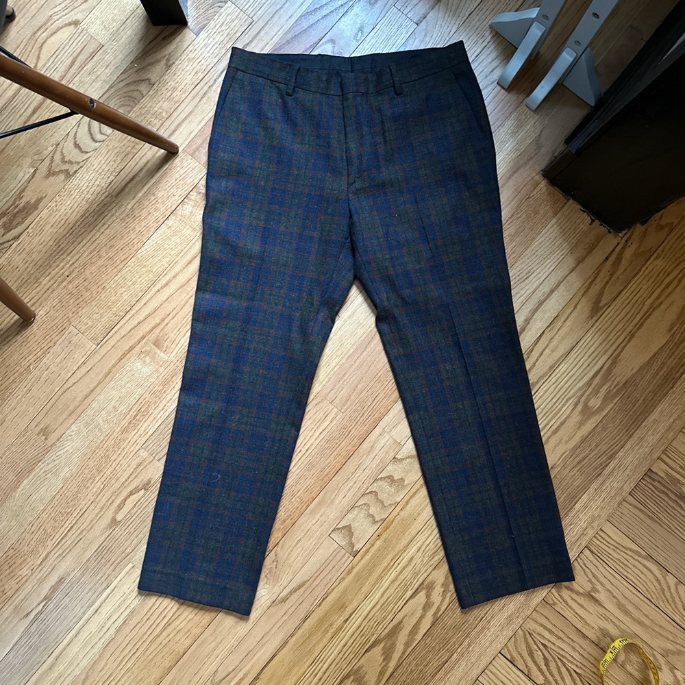 Raf Simons Blue and Green Dress Pants with Classic Straight-Leg Cut